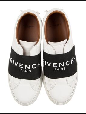 Givenchy White Leather Slip-On Sneakers with Black Logo Band